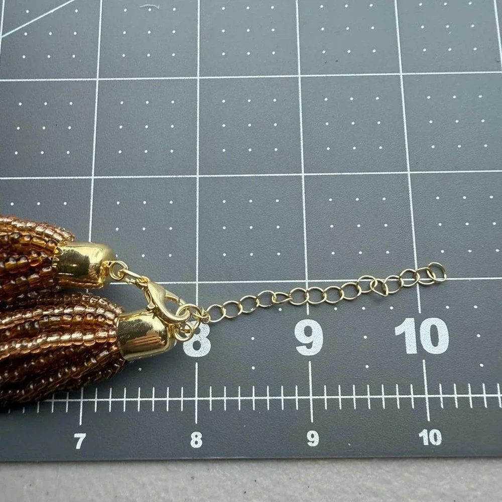 Gold Tone Necklace Glass Seed Bead Multi Strand Twisted Bib Design